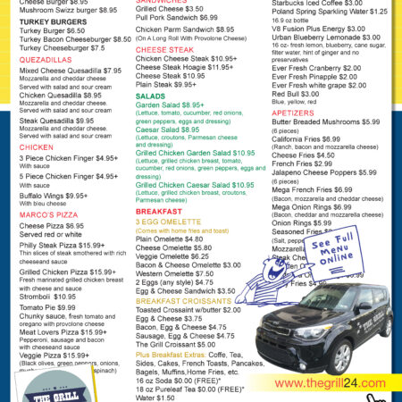 The Grill: Restaurant menu (back)